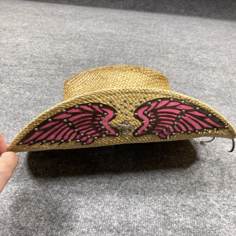 Bullhide Hat Cowboy Womens Large Beige Straw Platinum Collection Angel Wings - Picture 3 of 12